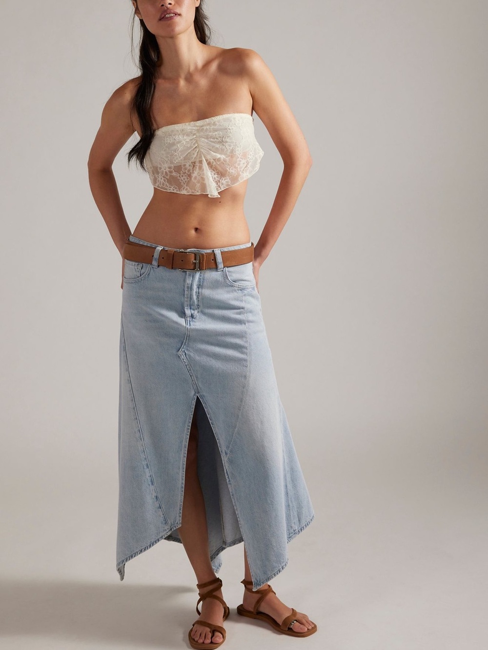 Free People We the Free Aquarius Denim Maxi Skirt-Frostwire